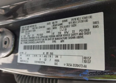 2020 Ford Escape Se from USA, damaged, VIN 1FMCU0G62LUA01073